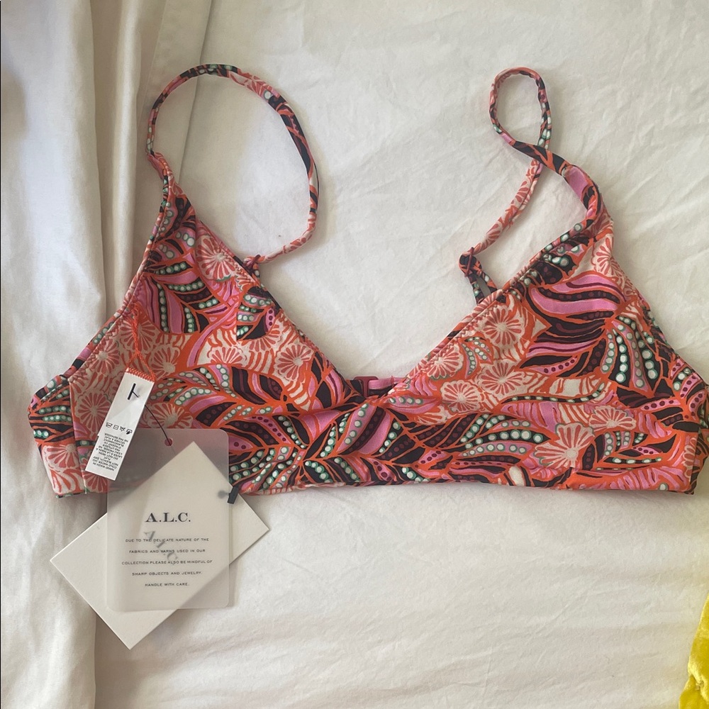 NWT A.L.C. Coral and Black Paisley Bikini Top